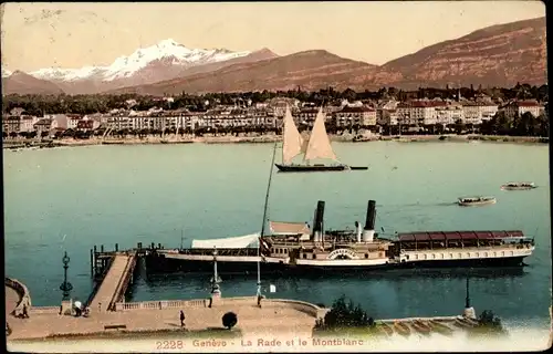 Ak Genf Stadt Schweiz, Stadtpanorama, Dampfschiff Winkelried, Anlegestelle