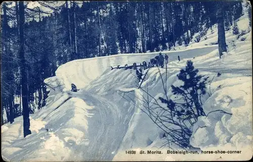 Ak Sankt Moritz Kanton Graubünden, Bob-Bahn, Hufeisenkurve