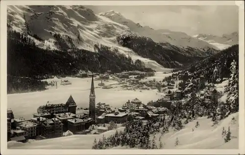 Ak St. Moritz Dorf Kanton Graubünden, St. Moritz Bad, Winterpanorama