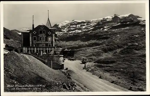 Ak Unterschächen Kanton Uri Schweiz, Klausenpass, Hotel Klausen-Passhöhe, Claridenstock