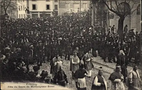 Ak Fribourg Freiburg Stadt Schweiz, Festprozession, Bischof Monseigneur Bovet