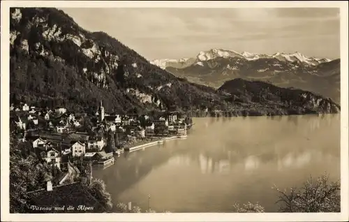 Ak Vitznau Kt. Luzern Schweiz, Gesamtansicht, Alpen, Vierwaldstättersee