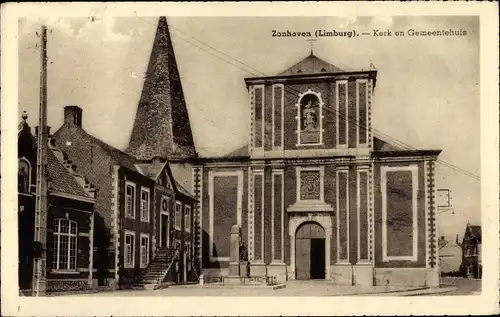 Ak Zonhoven Flandern Limburg, Kirche und Rathaus