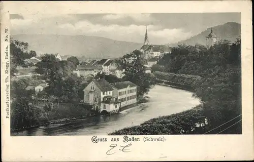 Ak Baden Kanton Aargau Schweiz, Totalansicht