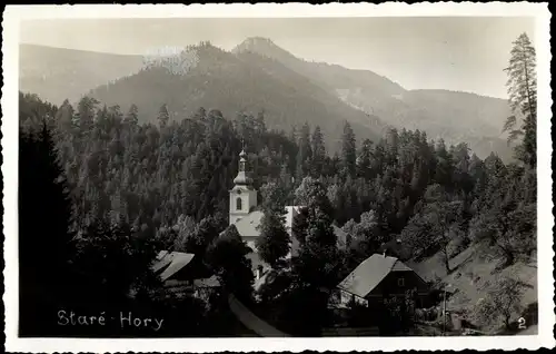 Ak Staré Hory Óhegy Altgebirg Slowakei, Teilansicht der Kirche, Umgebung
