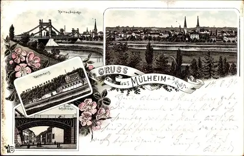 Litho Mülheim an der Ruhr, Kettenbrücke, Kahlenberg, Eisenbahnbrücke