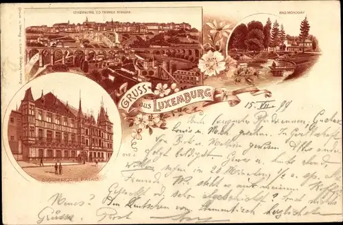 Litho Luxemburg Luxembourg, Panorama, Grossherzogl. Palais, Mondorf