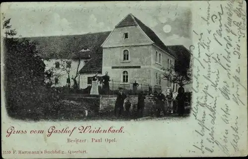 Mondschein Ak Querfurt im Saalekreis, Gasthof Weidenbach