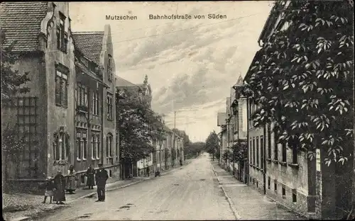 Ak Mutzschen Grimma in Sachsen, Bahnhofstraße, Blick von Süden
