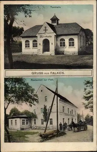 Ak Falken Callenberg in Sachsen, Turnhalle, Restaurant zur Post