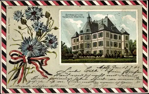 Passepartout Litho Courcelles Chaussy Kurzel Lothringen Moselle, Schloss Urville, Kornblumen