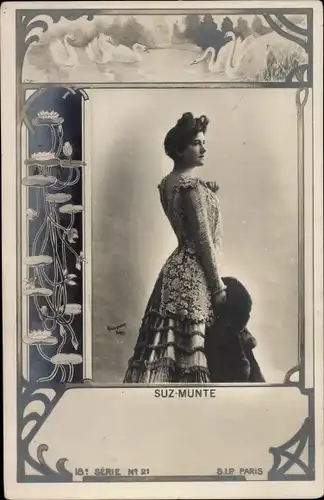 Foto Ak Schauspielerin Suz Munte, Portrait im Kleid, Reutlinger
