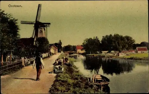Ak Oostzaan Nordholland, Gracht, Windmühle