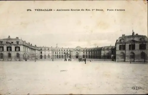 Ak Versailles Yvelines, Alte Ställe, Kaserne des 1. Ingenieurregiments, Place d'Armes