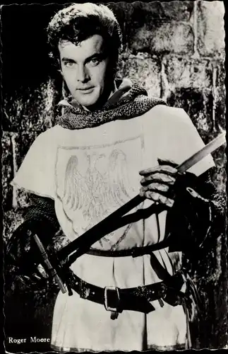 Ak Schauspieler Roger Moore, Szene aus dem Film Ivanhoe