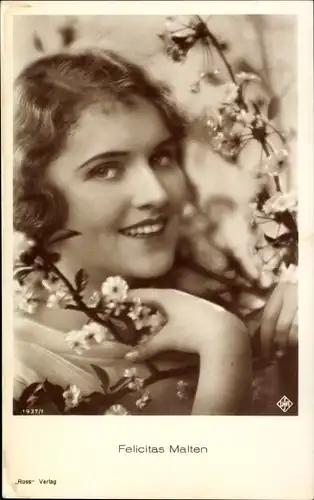 Ak Schauspielerin Felicitas Malten, Portrait
