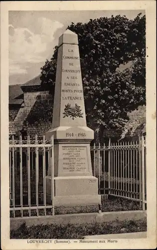 Ak Louvrechy Somme, Monument aux Morts