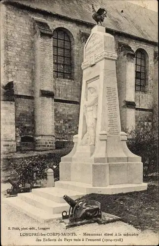 Ak Longpré les Corps Saints Somme, Denkmal zum Gedenken an die Kinder