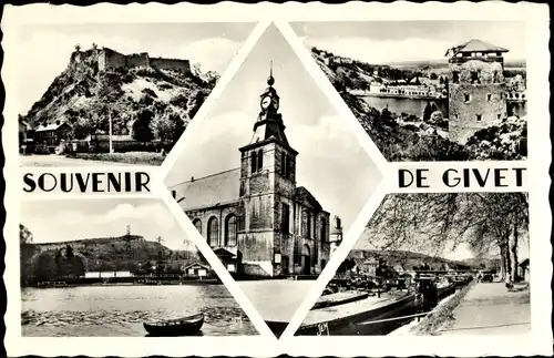 Ak Givet Ardennes, Teilansichten, Kirche, Burg