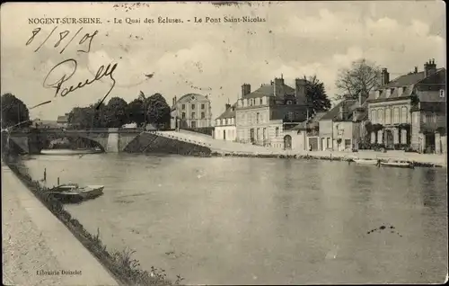 Ak Nogent sur Seine Aube, Schleusen-Kai, Brücke Saint Nicolas