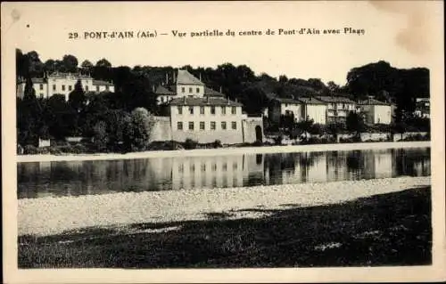 Ak Pont de Vaux Ain, Teilansicht des Zentrums von Pont-d'Ain mit Strand