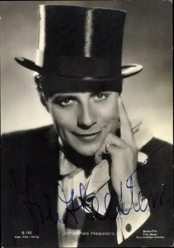Ak Schauspieler Johannes Heesters, Portrait mit Zylinder, Autogramm