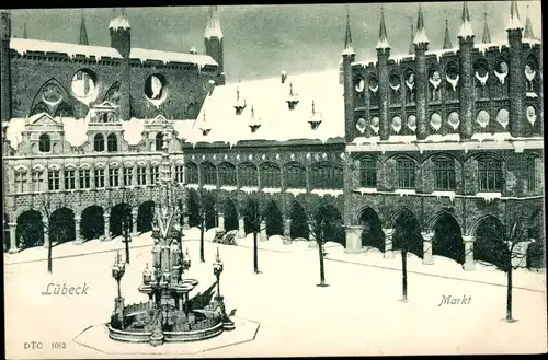 Ak Hansestadt Lübeck, Markt, Rathaus, Winter