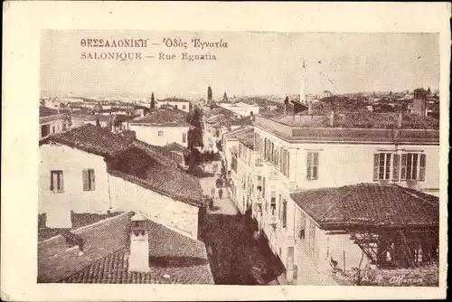 Ak Saloniki Griechenland, Rue Egnatia, Blick über die Dächer der Stadt