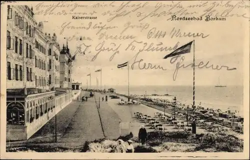 Ak Nordseebad Borkum, Kaiserstraße, Strand