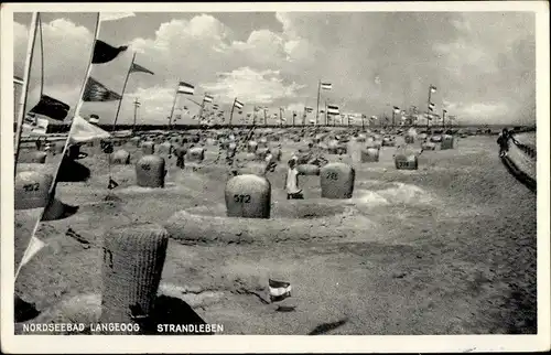 Ak Nordseebad Langeoog Ostfriesland, Strandleben, Fahnen