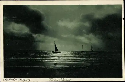 Ak Nordseebad Langeoog Ostfriesland, vor dem Gewitter, Segelboot