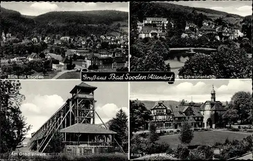 Ak Bad Sooden Allendorf an der Werra Hessen, Schwanenteich, Gradierwerk, Altes Tor, Anlage