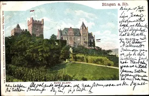 Ak Bingen am Rhein, Burg Klopp