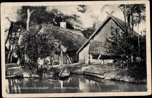 Ak Leipe Lübbenau im Spreewald, altes Bauernhaus, Boote