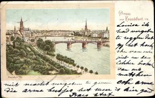 Litho Frankfurt am Main, Panorama, Brücke