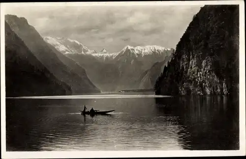 Ak Berchtesgaden in Oberbayern, See, Berge, Boot