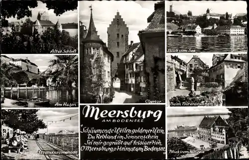 Ak Meersburg am Bodensee, Obertor, Hafen, Strandpromenade, Bärenbrunnen, Altes Schloss