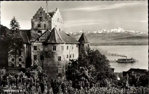 Ak Meersburg am Bodensee, Schweizer Alpen, Schiffe, Panorama