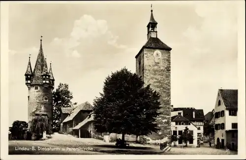 Ak Lindau am Bodensee Schwaben, Diebsturm, Peterskirche