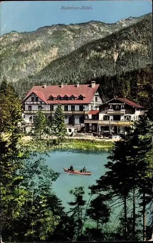 Ak Grainau in Oberbayern, Badersee Hotel, Boot