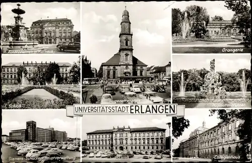 Ak Erlangen in Mittelfranken Bayern, Orangerie, Schloss, Collegienhaus, Hugenottenplatz