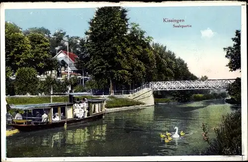 Ak Bad Kissingen Unterfranken Bayern, Saale, Schiff, Brücke