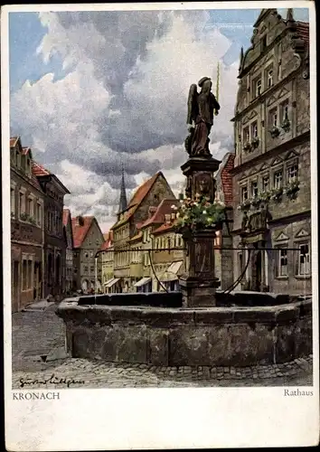 Künstler Ak Lüttgens, G. Kronach, Rathaus, Brunnen, Denkmal, Kopfsteinpflaster