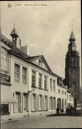 Ak Leuze Wallonie Hennegau, Rathaus, Kirche