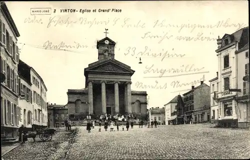 Ak Virton Wallonie Luxemburg, Kirche und Marktplatz