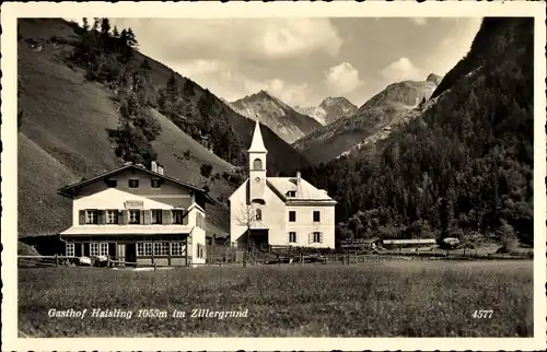 Ak Zillergrund Tirol Österreich, Gasthof Haisling, Gebirge
