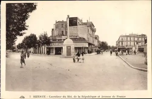 Ak Bizerte Tunesien, Carrefour des Boulevard de la République, Avenue de France