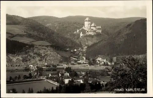 Ak Karlštejn Karlstein Mittelböhmen, Karlův Týn, Burg Karlstein, Panorama