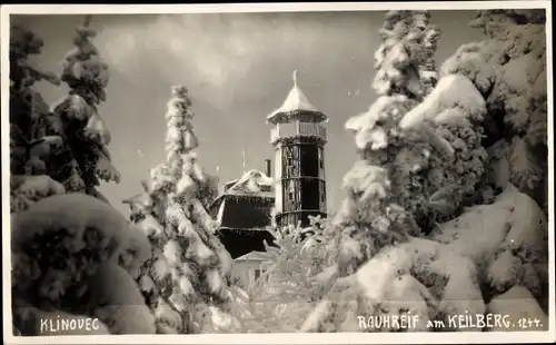 Foto Ak Klínovec Keilberg Erzgebirge Region Karlsbad, Rauhreif am Keilberg