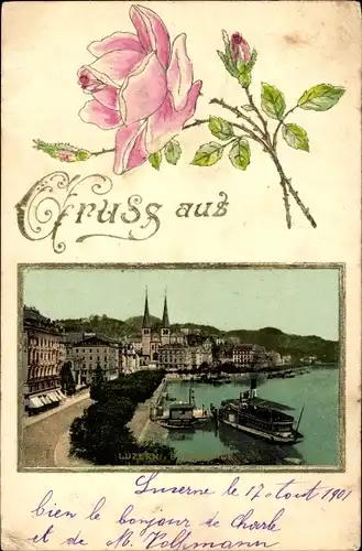 Präge Passepartout Ak Luzern Stadt Schweiz, Partie am Hafen